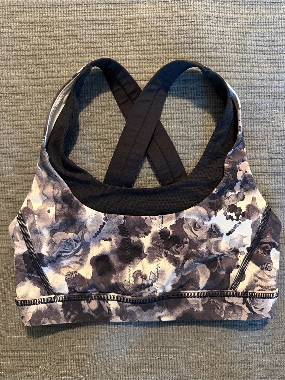 lululemon athletica Black and Gray Floral Cross-Back Sports Bra